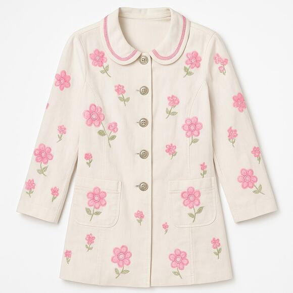 Cynthia Steffe Womens M Floral Embroidered Jacket Cream Pink NWT - Picture 2 of 8